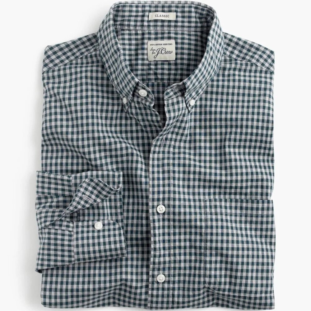J.Crew Men's Button Down Navy Cotton Gingham Shirt - size L - NWT